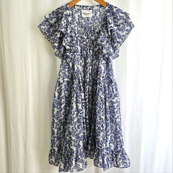 🇨🇵 Isabel Marant Etoile White & Blue Godrana Mini Dress - Picture 4 of 16